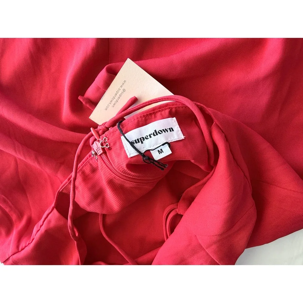 superdown Red Lace Up Open Back Mini Dress Square Neck Spaghetti Strap Medium